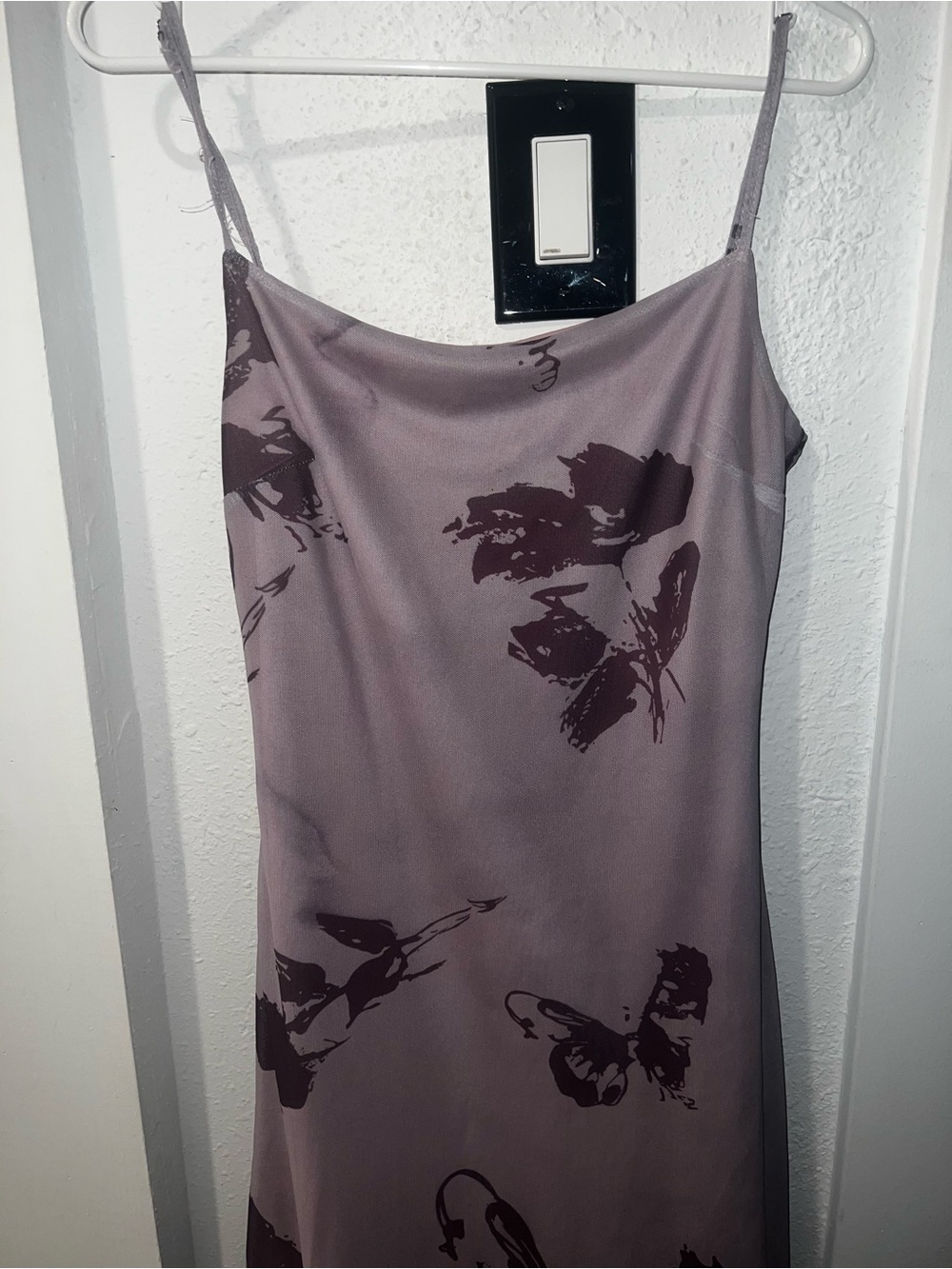 Strapless Mauve Slip Dress with Dark Floral